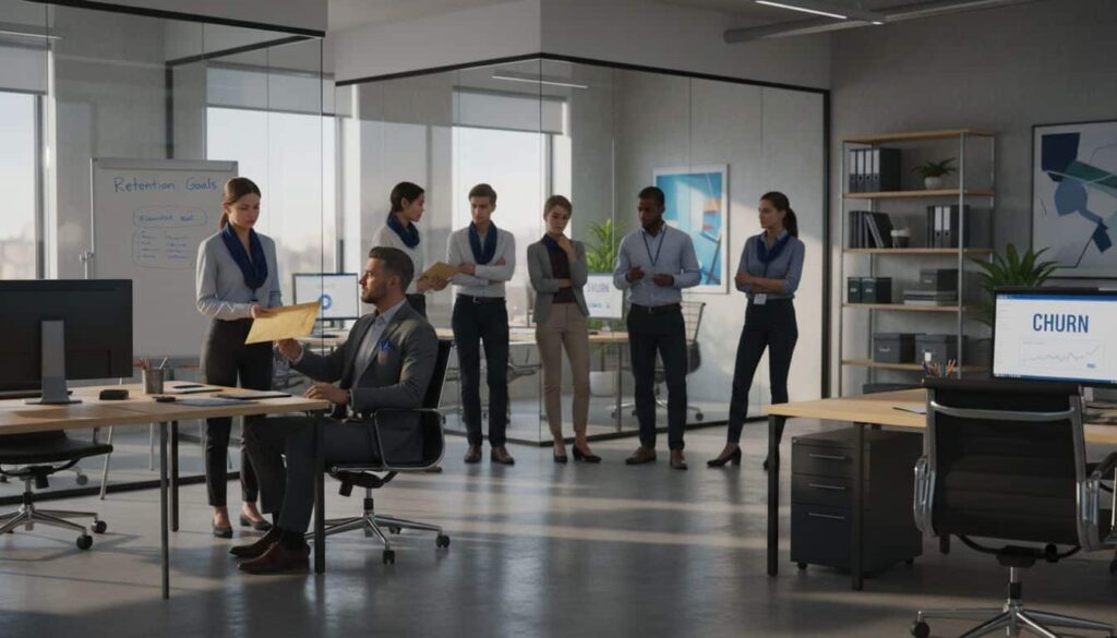 Employee giving resignation in office setting