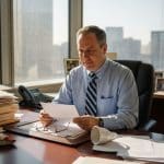 Office manager reading employee resignation letter