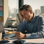 Disengaged worker staring blankly at desk