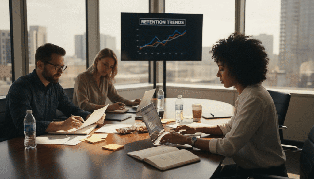 Team working collaboratively in bright office