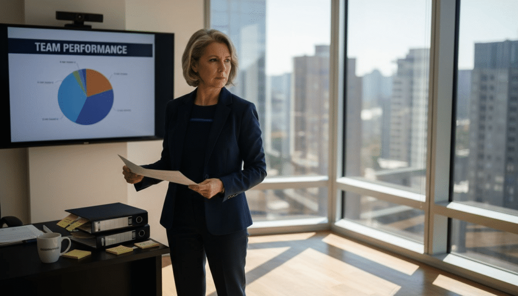 Executive reviewing performance report in office