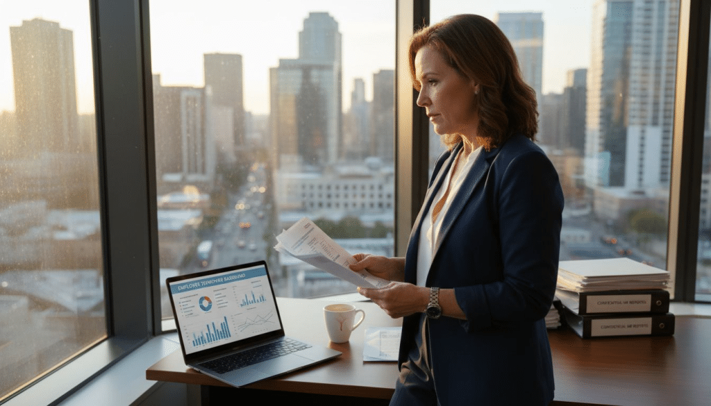 Executive studying employee turnover data reports