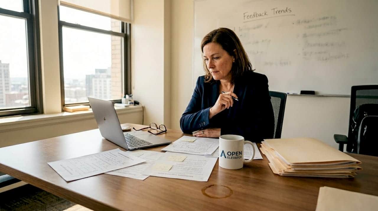 Manager reviewing employee feedback documents