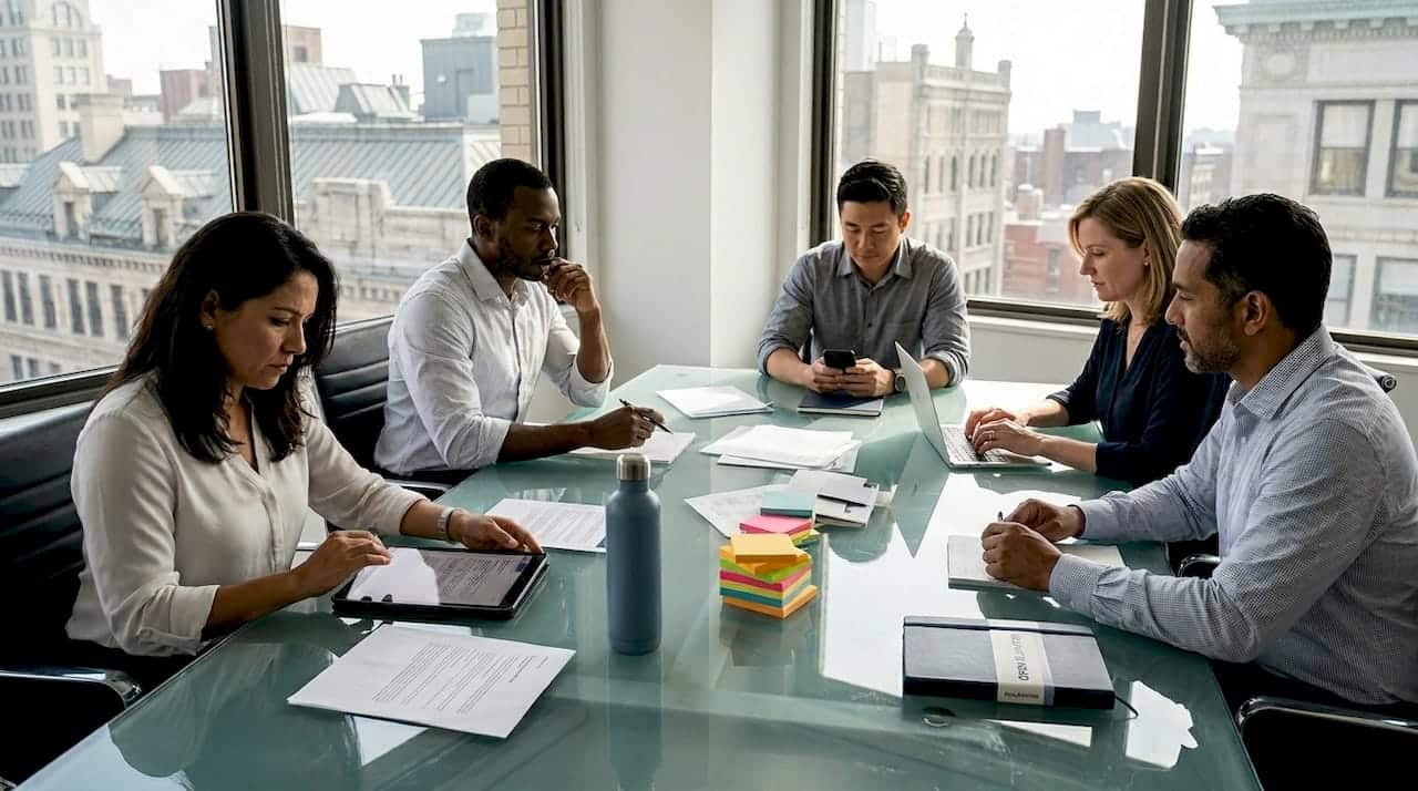 Diverse team with visible office tension