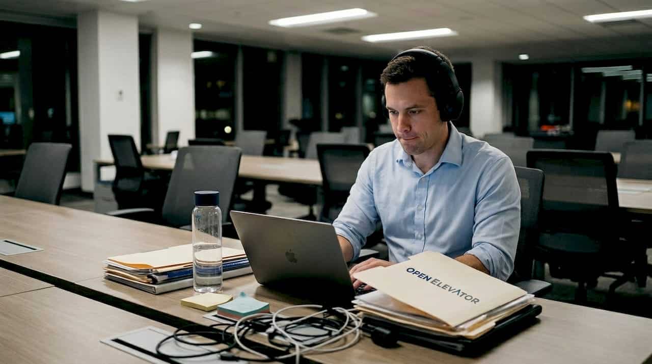 Employee staying late working at desk