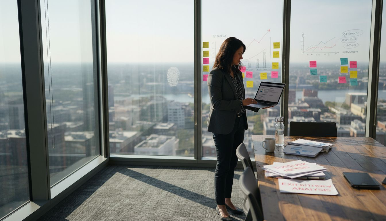 Executive reviewing turnover analytics in office