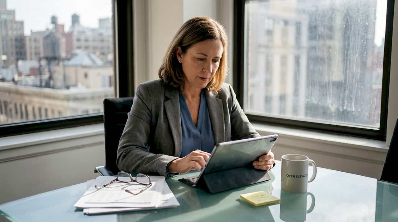 Manager reviewing turnover data in corner office