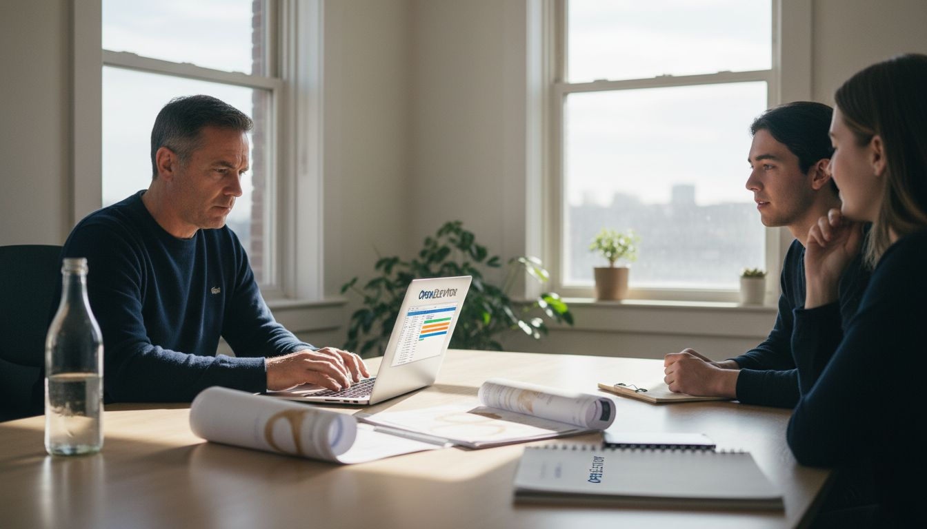 Manager reviewing restructuring plan in conference room