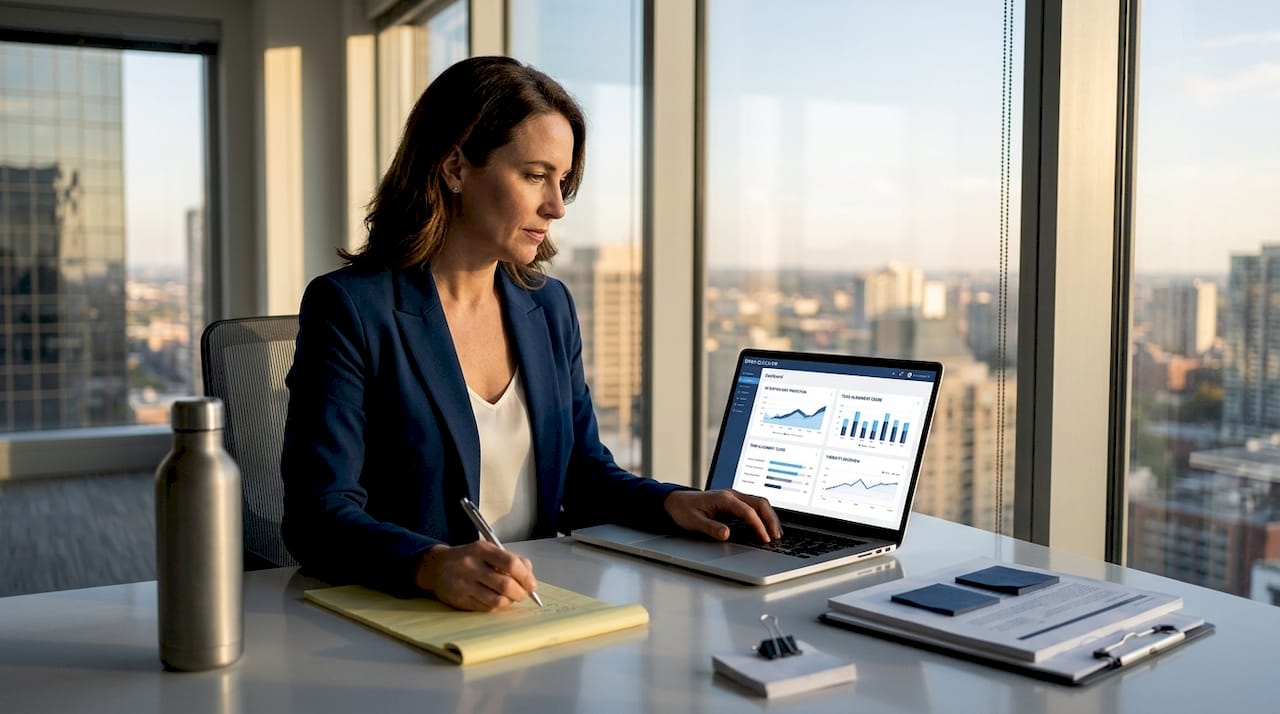 Executive reviewing workforce analytics in office