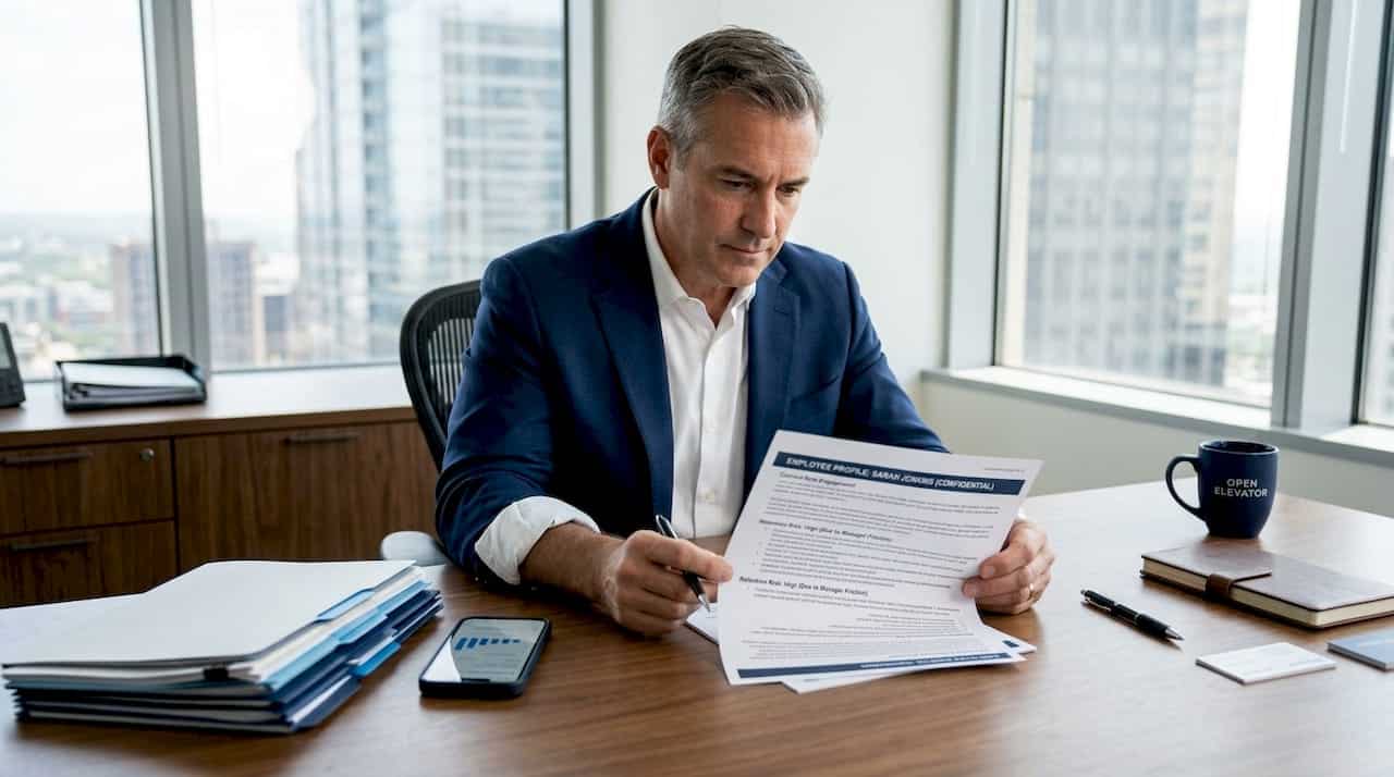 Executive reviewing employee fit report