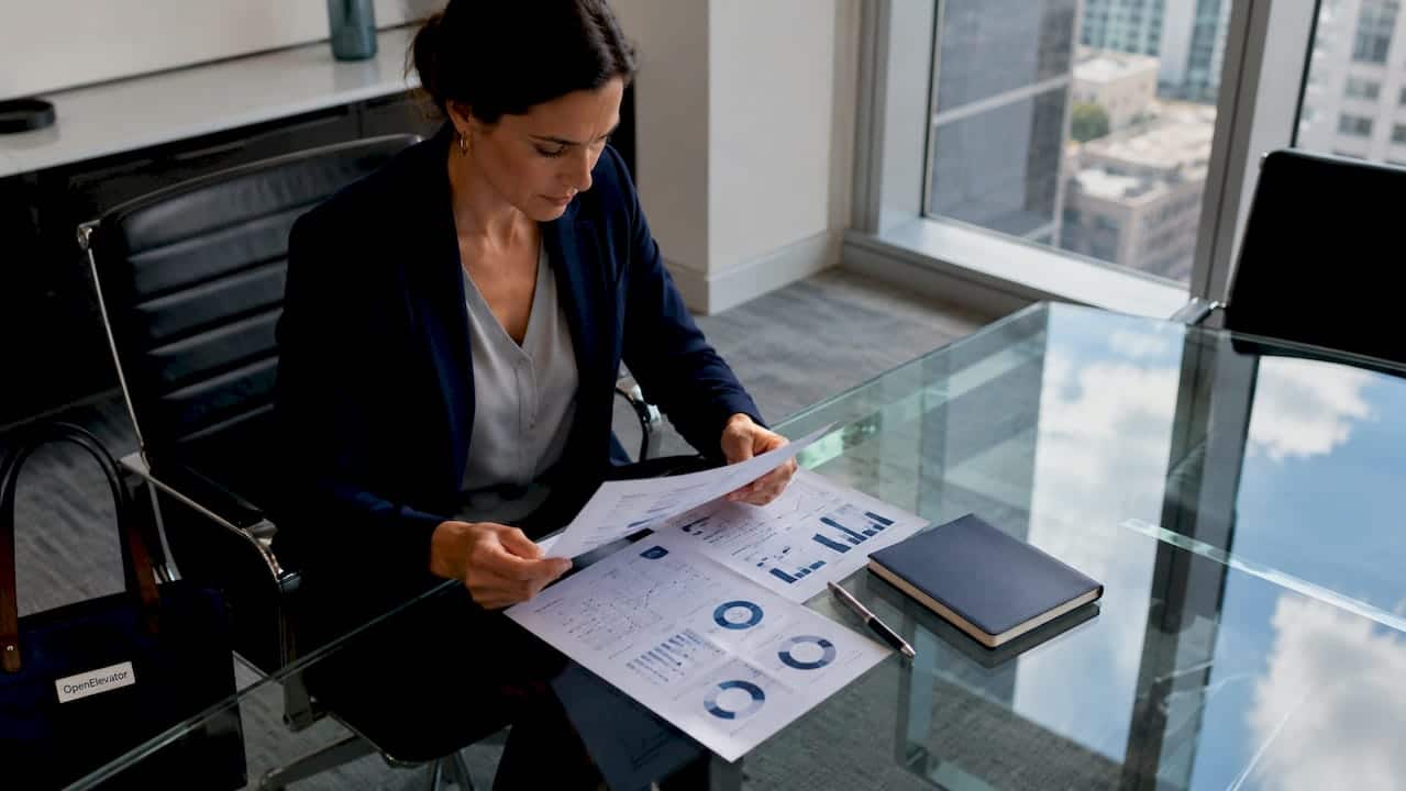 Leader analyzing team scan report at conference table