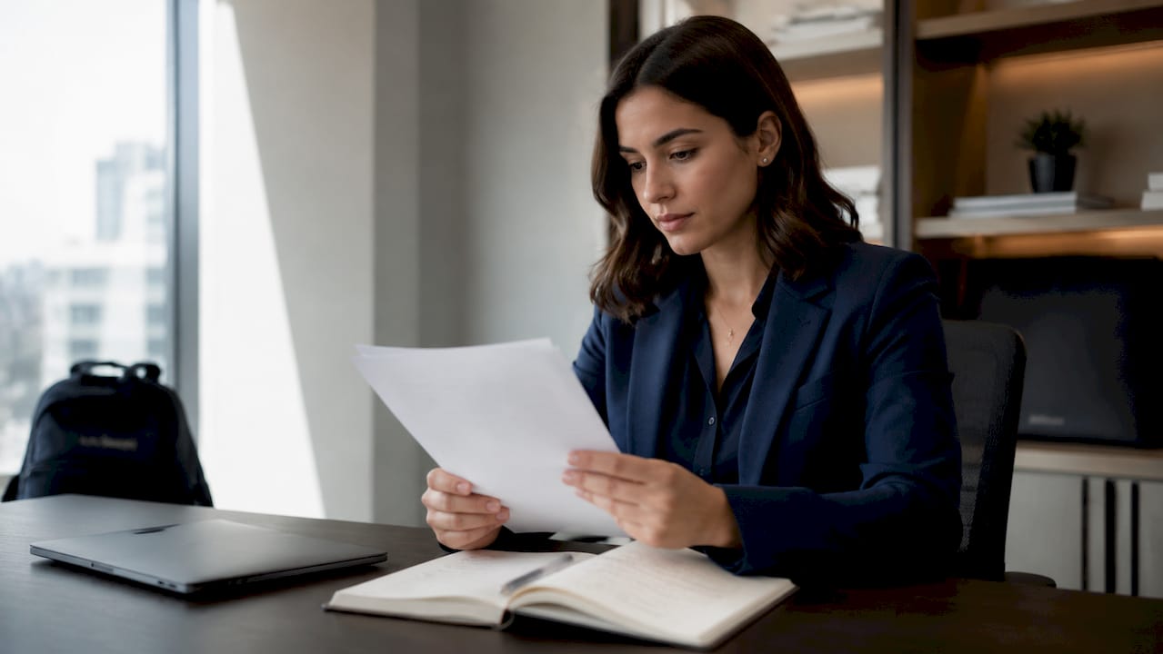 New hire reviewing job expectations at desk