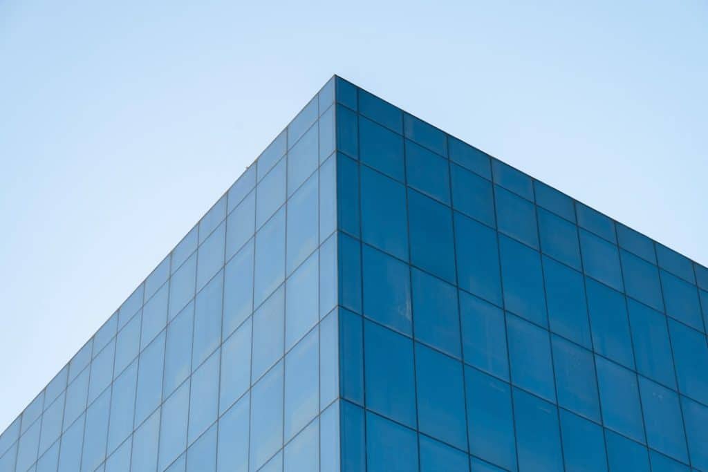Modern office stairwell with glass panels